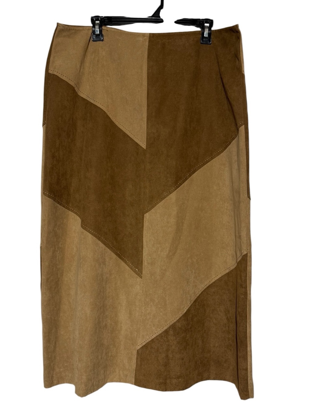 Norton Studio Faux‎ Suede Patchwork Skirt Size 16 Brown Fall Boho 70s Phoebe